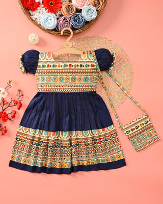 KGN FASHION Baby Girls Midi/Knee Length Festive/Wedding Dress(Blue, Cap Sleeve)