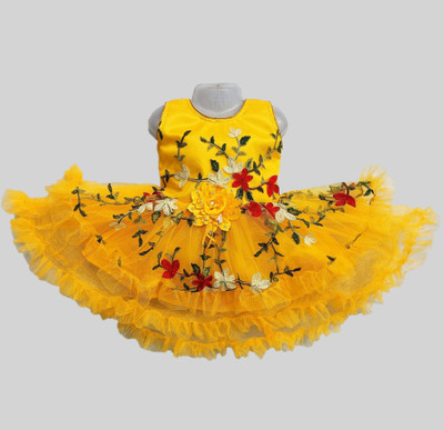 RHYNO Baby Girls Midi/Knee Length Festive/Wedding Dress(Yellow, Sleeveless)