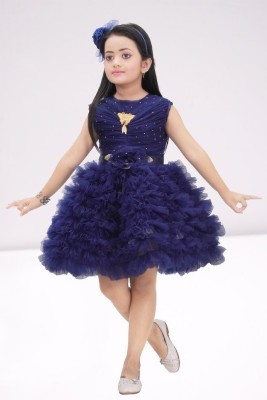 S KAY FASHION Indi Baby Girls Midi/Knee Length Party Dress(Dark Blue, Sleeveless)