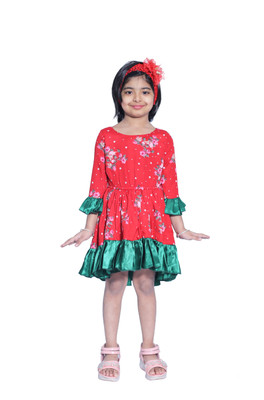 Wish Littles Girls Mini/Short Beach Wear Dress(Multicolor, Full Sleeve)