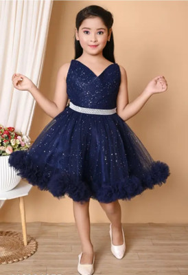 Own Baby Girls Midi/Knee Length Party Dress(Dark Blue, Sleeveless)