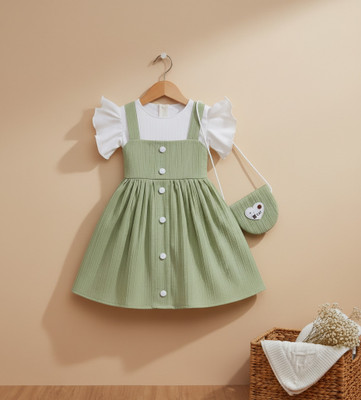 Elegant Attire Baby Girls Midi/Knee Length Casual Dress(Green, Short Sleeve)