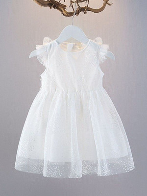 Yk Girls Midi/Knee Length Party Dress(White, Short Sleeve)