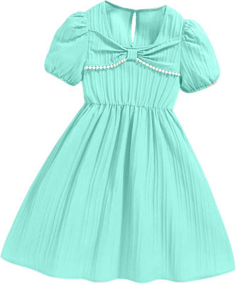 gentsone Girls Midi/Knee Length Casual Dress(Green, Short Sleeve)