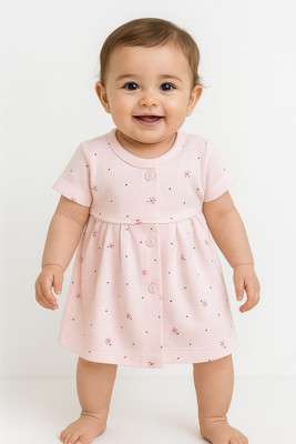 TJAII Baby Girls Midi/Knee Length Casual Dress(Pink, Short Sleeve)