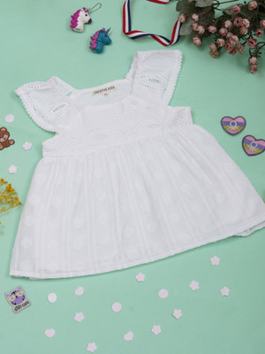 HEREANDNOW Baby Girls Midi/Knee Length Casual Dress(White, Short Sleeve)