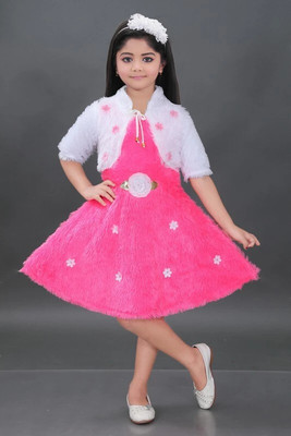 Aruna Trend Baby Girls Below Knee Festive/Wedding Dress(Pink, Half Sleeve)