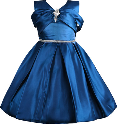 Wishkaro Girls Midi/Knee Length Party Dress(Blue, Sleeveless)