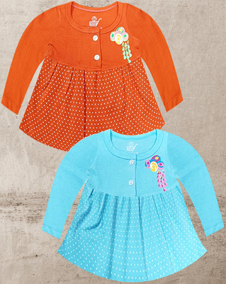 HouseOfCommon Baby Girls Midi/Knee Length Casual Dress(Multicolor, Full Sleeve)