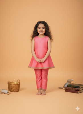 FLEXAA Girls Festive & Party, Casual, Formal, Wedding Kurta and Palazzo Set(Pink Pack of 1)