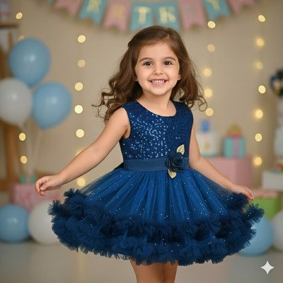 SBH COLLECTION Baby Girls Midi/Knee Length Casual Dress(Dark Blue, Sleeveless)