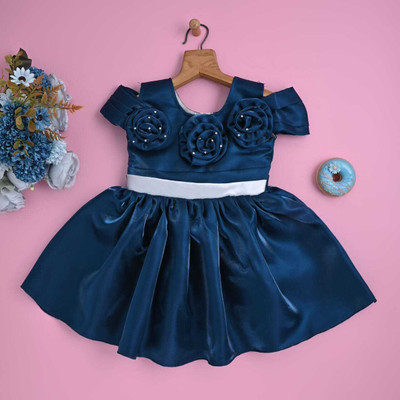 MARUF DRESSES Indi Baby Girls Midi/Knee Length Party Dress(Dark Blue, Short Sleeve)