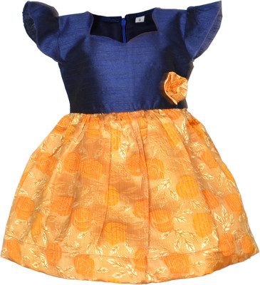 Sathiyaas Baby Girls Midi/Knee Length Casual Dress(Blue, Cap Sleeve)