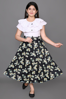 A M ENTERPRISE Girls Calf Length Casual Dress(Multicolor, Fashion Sleeve)