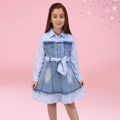 Cutecumber Girls Above Knee Party Dress(Blue, Full Sleeve)