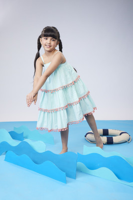 Mastarang Indi Baby Girls Midi/Knee Length Casual Dress(Blue, Sleeveless)
