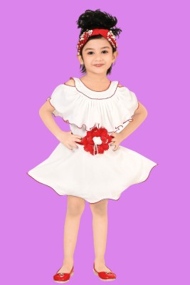 JOY MAA TARA FASHION HOUSE Girls Midi/Knee Length Festive/Wedding Dress(White, Short Sleeve)