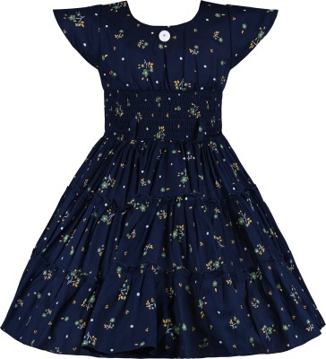 Wishkaro Girls Midi/Knee Length Casual Dress(Dark Blue, Cap Sleeve)