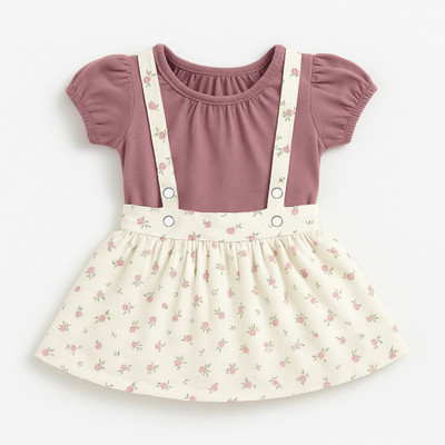 TBM Baby Girls Midi/Knee Length Casual Dress(Purple, White, Short Sleeve)