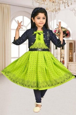 Jbegam Girls Party(Festive) Jacket Dress(Green)