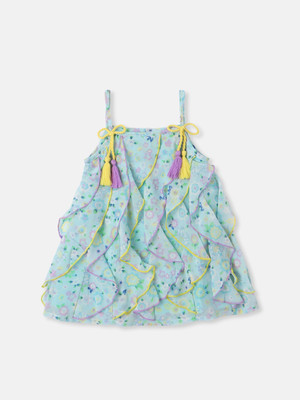 NautiNati Indi Girls Above Knee Casual Dress(Blue, Sleeveless)