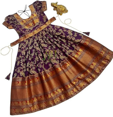 Jal Enterprises Girls Maxi/Full Length Festive/Wedding Dress(Purple, Short Sleeve)