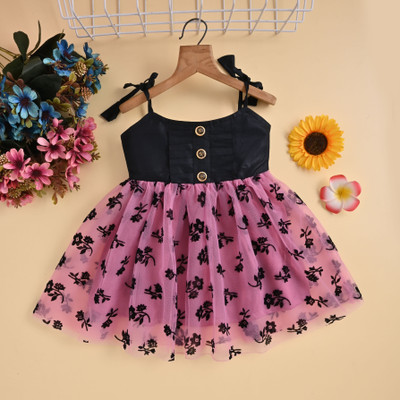 Own Baby Baby Girls Short/Mid Thigh Party Dress(Black, Pink, Sleeveless)