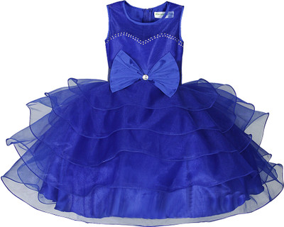 Reem Jheem Girls Midi/Knee Length Festive/Wedding Dress(Blue, Sleeveless)
