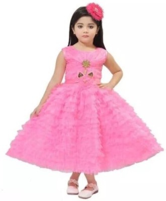 HIGHSTREET FASHION Indi Girls Calf Length Festive/Wedding Dress(Pink, Sleeveless)