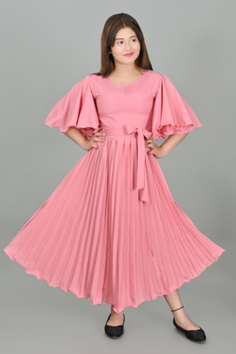 SFC FASHION Girls Maxi/Full Length Party Dress(Pink, Fashion Sleeve)