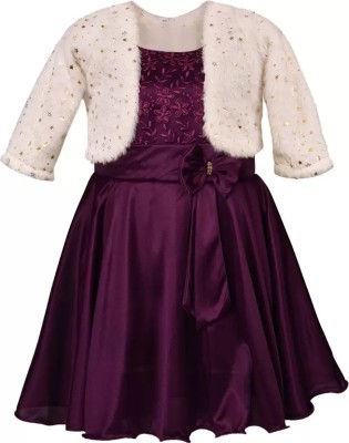 Wishkaro Baby Girls Midi/Knee Length Party Dress(Purple, 3/4 Sleeve)