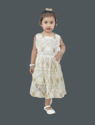 rayie collection Indi Girls Midi/Knee Length Casual Dress(White, Sleeveless)