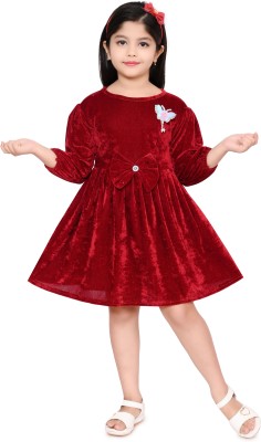 Kgn Garments Girls Midi/Knee Length Party Dress(Maroon, 3/4 Sleeve)