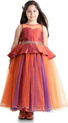 Toy Balloon Kids Girls Maxi/Full Length Party Dress(Orange, Sleeveless)