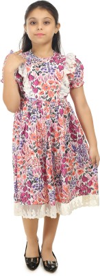 KIDCHESTER Indi Girls Midi/Knee Length Casual Dress(Pink, Half Sleeve)