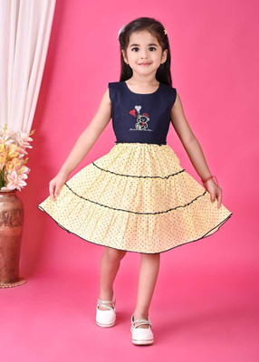 ABIS DRESSES Girls Midi/Knee Length Casual Dress(Yellow, Sleeveless)