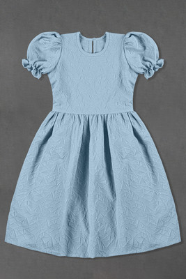 Ompax Girls Midi/Knee Length Casual Dress(Light Blue, Short Sleeve)