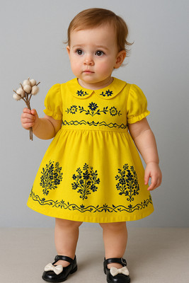 HALDER AND SONS Baby Girls Midi/Knee Length Party Dress(Yellow, Short Sleeve)