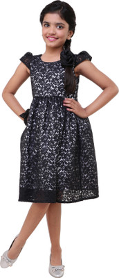 Shahina Fashion Girls Midi/Knee Length Casual Dress(Black, Sleeveless)