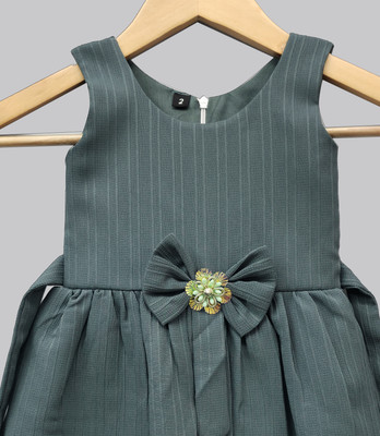 HouseOfCommon Indi Girls Midi/Knee Length Party Dress(Dark Green, Sleeveless)