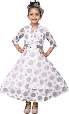 Hariyal Creation Girls Maxi/Full Length Festive/Wedding Dress(Grey, 3/4 Sleeve)