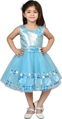 JINNEY COLLECTION Baby Girls Below Knee Party Dress(Blue, Sleeveless)