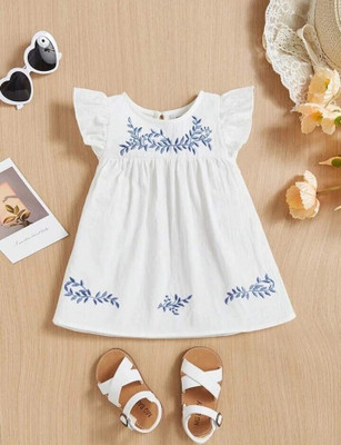 HouseOfCommon Baby Girls Midi/Knee Length Party Dress(White, Short Sleeve)