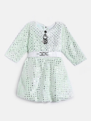 Aarika Indi Girls Midi/Knee Length Party Dress(Light Green, 3/4 Sleeve)