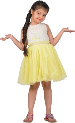 Kidsdew Indi Girls Above Knee Casual Dress(Yellow, Sleeveless)