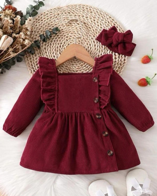 Style Connect Collection Baby Girls Midi/Knee Length Party Dress(Maroon, 3/4 Sleeve)