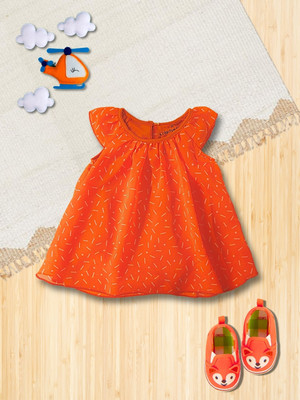 CREATIVE KID'S Baby Girls Midi/Knee Length Casual Dress(Orange, Cap Sleeve)