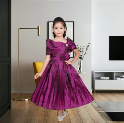 SKM EMPIRE Girls Maxi/Full Length Festive/Wedding Dress(Purple, Fashion Sleeve)
