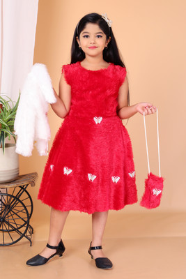 israfil sk Girls Below Knee Party Dress(Red, Short Sleeve)