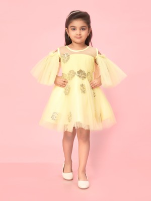 Billion Indi Girls Above Knee Party Dress(Yellow, Fashion Sleeve)